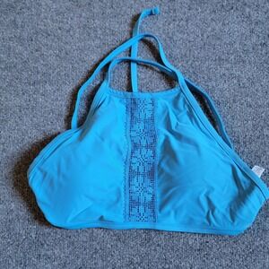 Aerie Bikini Top Sz L High Neck Floral Lace Strappy Back Swimsuit Bathing Suit‎